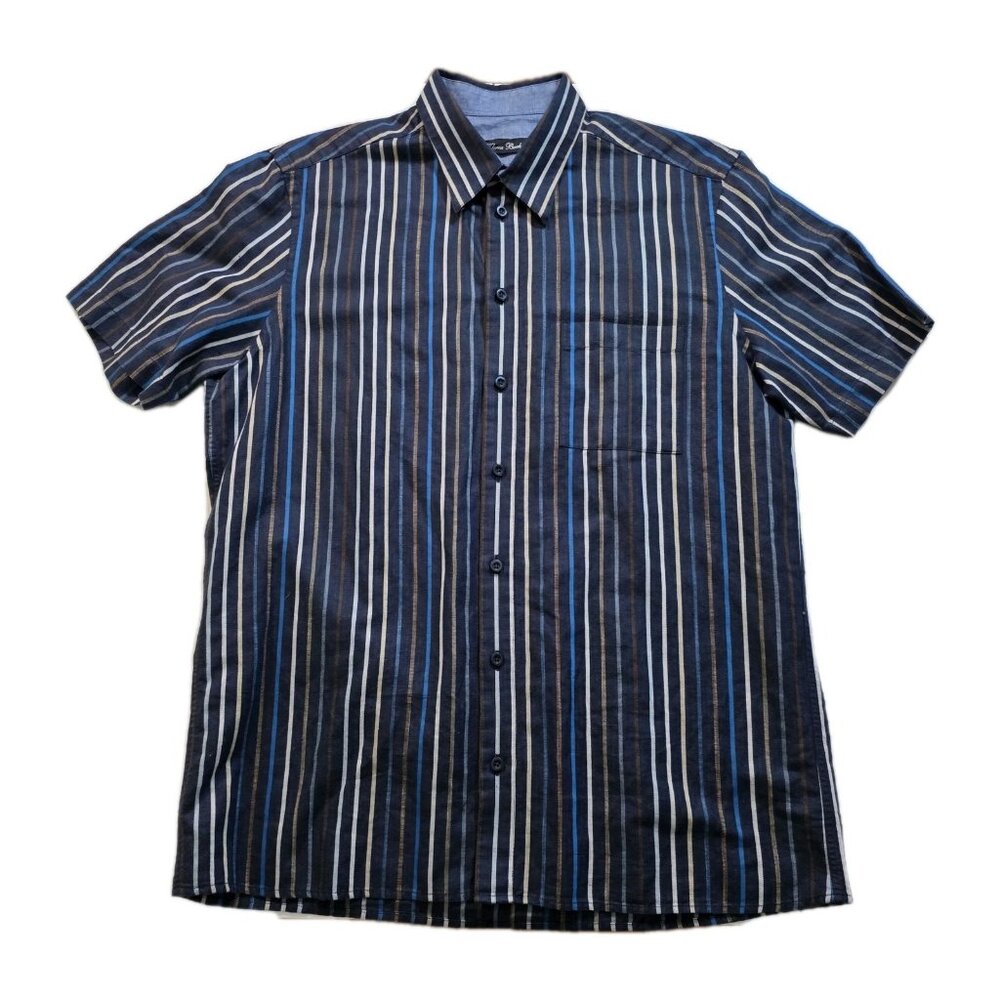 Klauss Boehler Shirt Mens L Multi Stripes SS Linen Cotton Casual Cottage Office